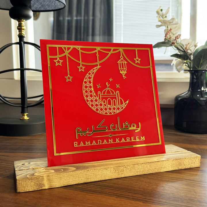 ramadan-kareem-latin-arabic-square-tabletop-decor-red-painted-plexiglass-unique-gift-islamicwallartstore