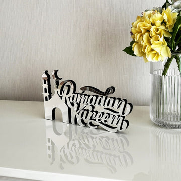 islamic-ramadan-kareem-silver-tabletop-art-in-english-with-minaret-modern-decor-islamicwallartstore