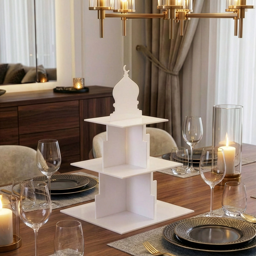 Ramadan Serving Stand – 3-Tier Acrylic Mosque Shaped Dessert & Date Holder