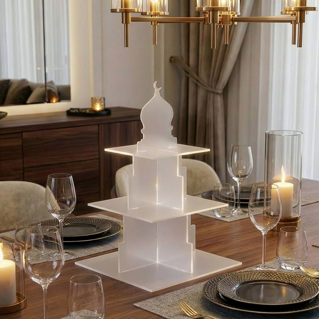 Ramadan Serving Stand – 3-Tier Acrylic Mosque Shaped Dessert & Date Holder