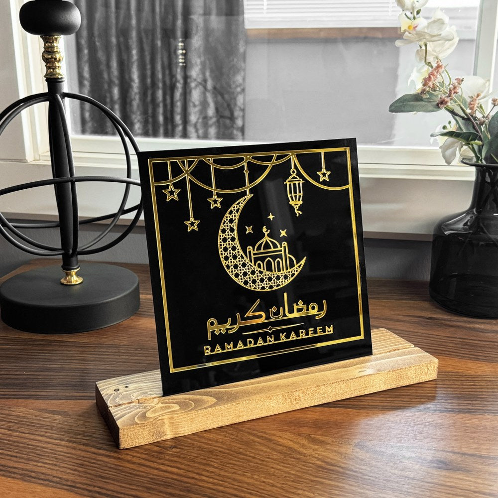 ramadan-kareem-latin-arabic-square-tabletop-decor-black-painted-plexiglass-handmade-islamicwallartstore