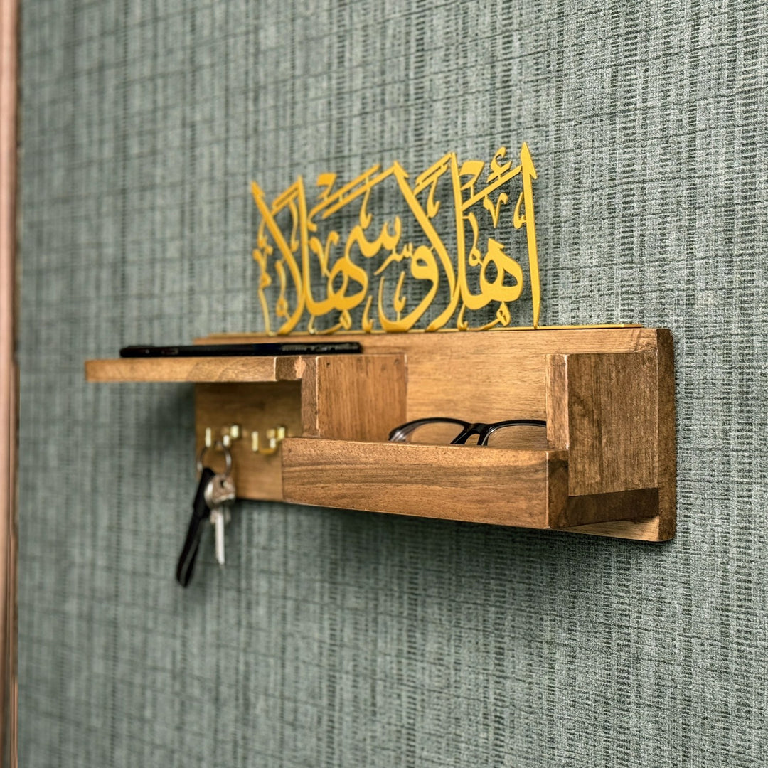 wood-key-holder-ahlan-wa-sahlan-arabic-calligraphy-muslim-home-decor-decorative-wall-mounted-key-holder-islamicwallartstore