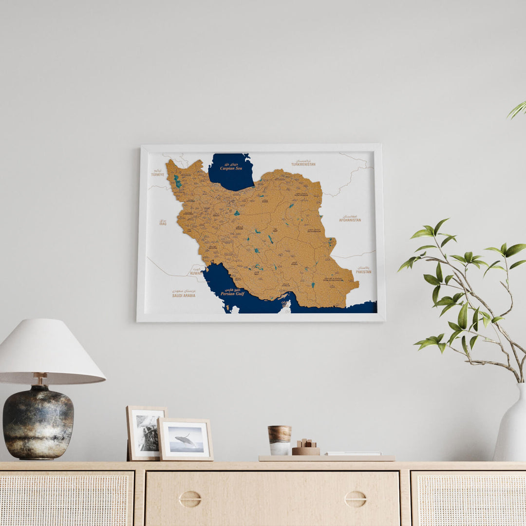 Framed Iran Cork Map Premium Wall Decor