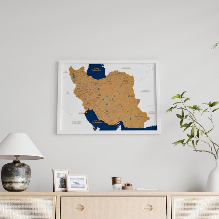 Framed Iran Cork Map Premium Wall Decor