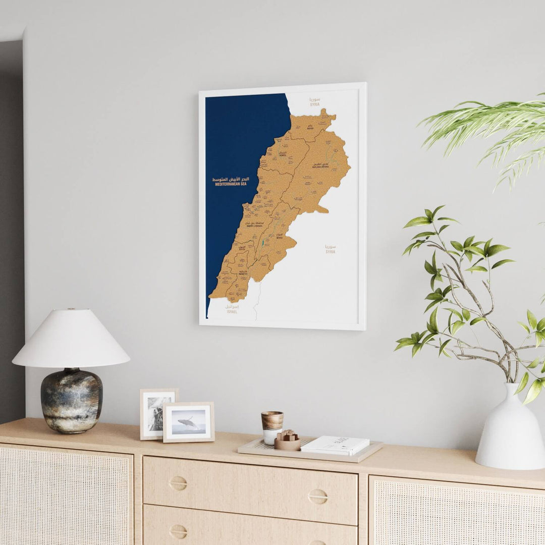 Framed Lebanon Cork Map Premium Wall Decor