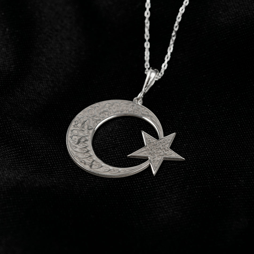 925 silver Kalima Tawhid crescent and star pendant