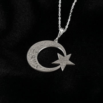 925 silver Kalima Tawhid crescent and star pendant