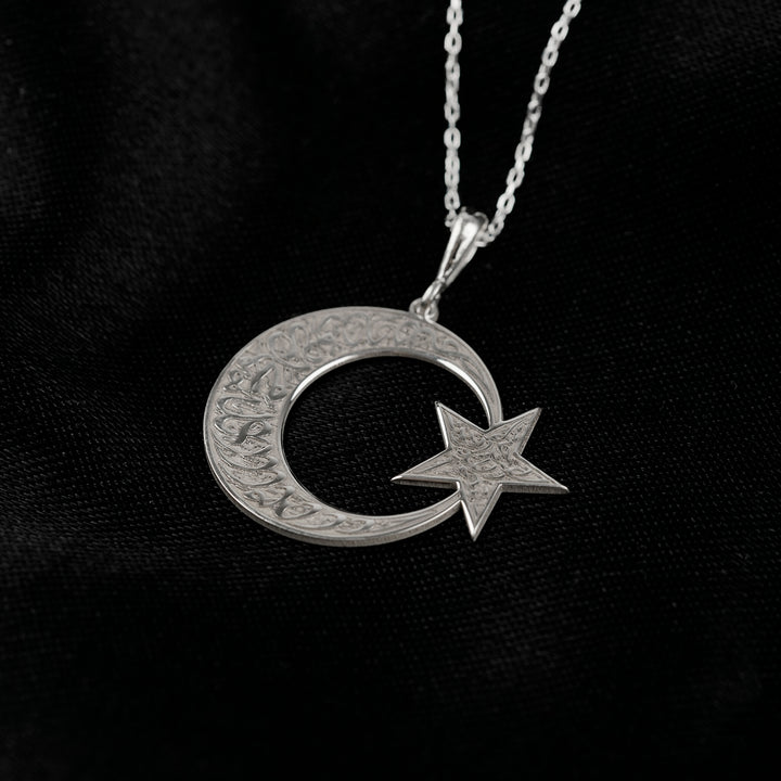 925 silver Kalima Tawhid crescent and star pendant