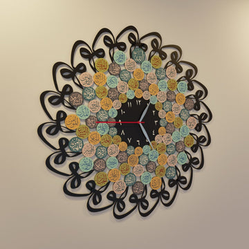 99 Names of Allah with Huwa Metal Islamic Wall Clock - Islamic Wall Art Store