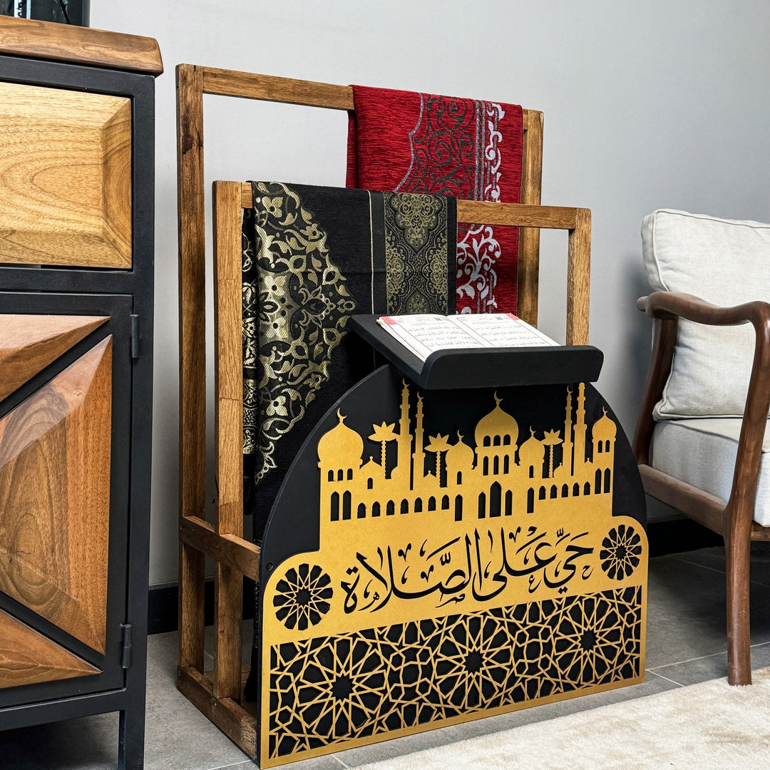 innovative-wooden-prayer-rug-holder-and-mat-stand-with-storage-ideas-islamicwallartstore