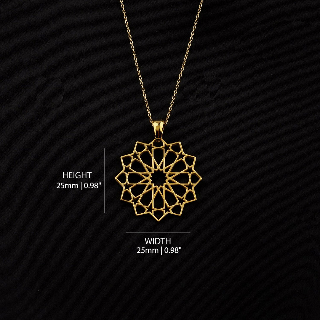 Islamic Geometric Pattern Muslim Jewelry, 18K Gold Plated Silver Pendant