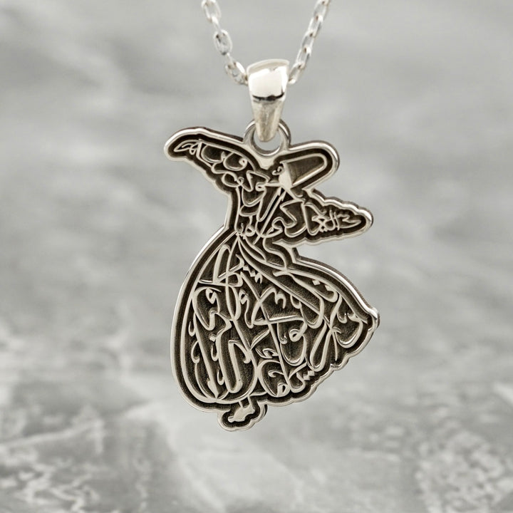 Whirling Darwish Muslim Jewelry Pendentif islamique en argent plaqué or 18 carats