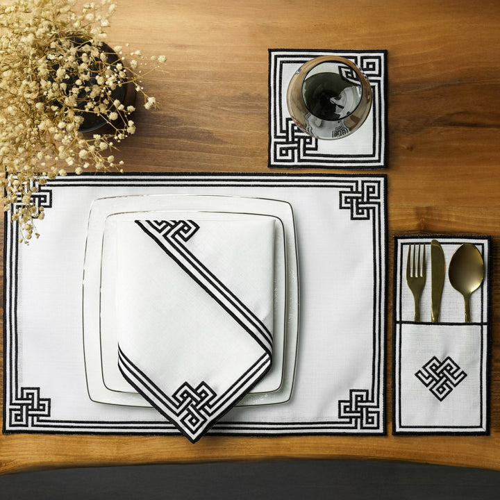 Ramadan Dining Set with Modern Geometric Meander Border for 6 Persons 24 Piece Set