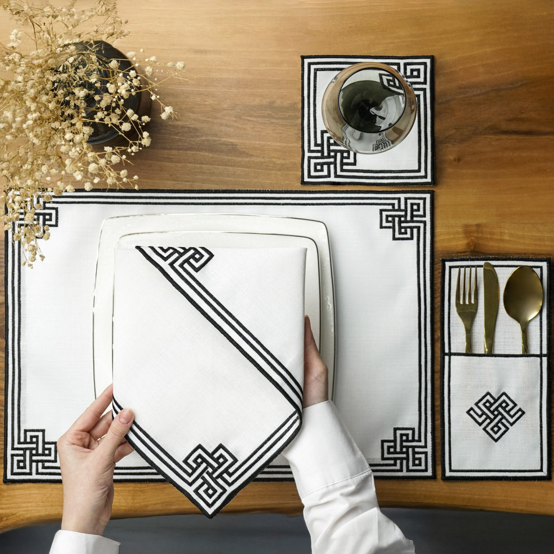 Ramadan Dining Set with Modern Geometric Meander Border for 6 Persons 24 Piece Set