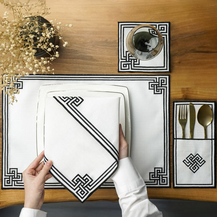 Ramadan Dining Set with Modern Geometric Meander Border for 6 Persons 24 Piece Set