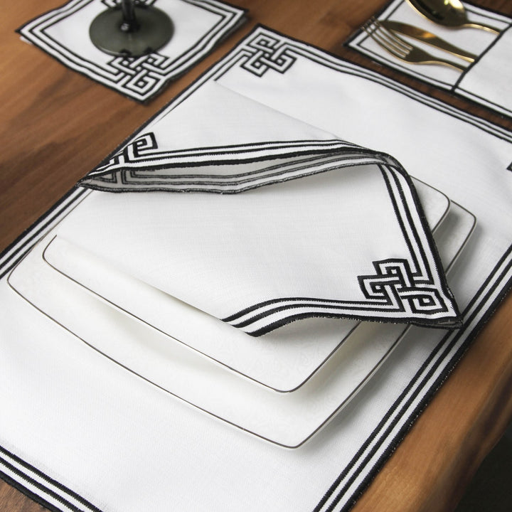 Ramadan Dining Set with Modern Geometric Meander Border for 6 Persons 24 Piece Set