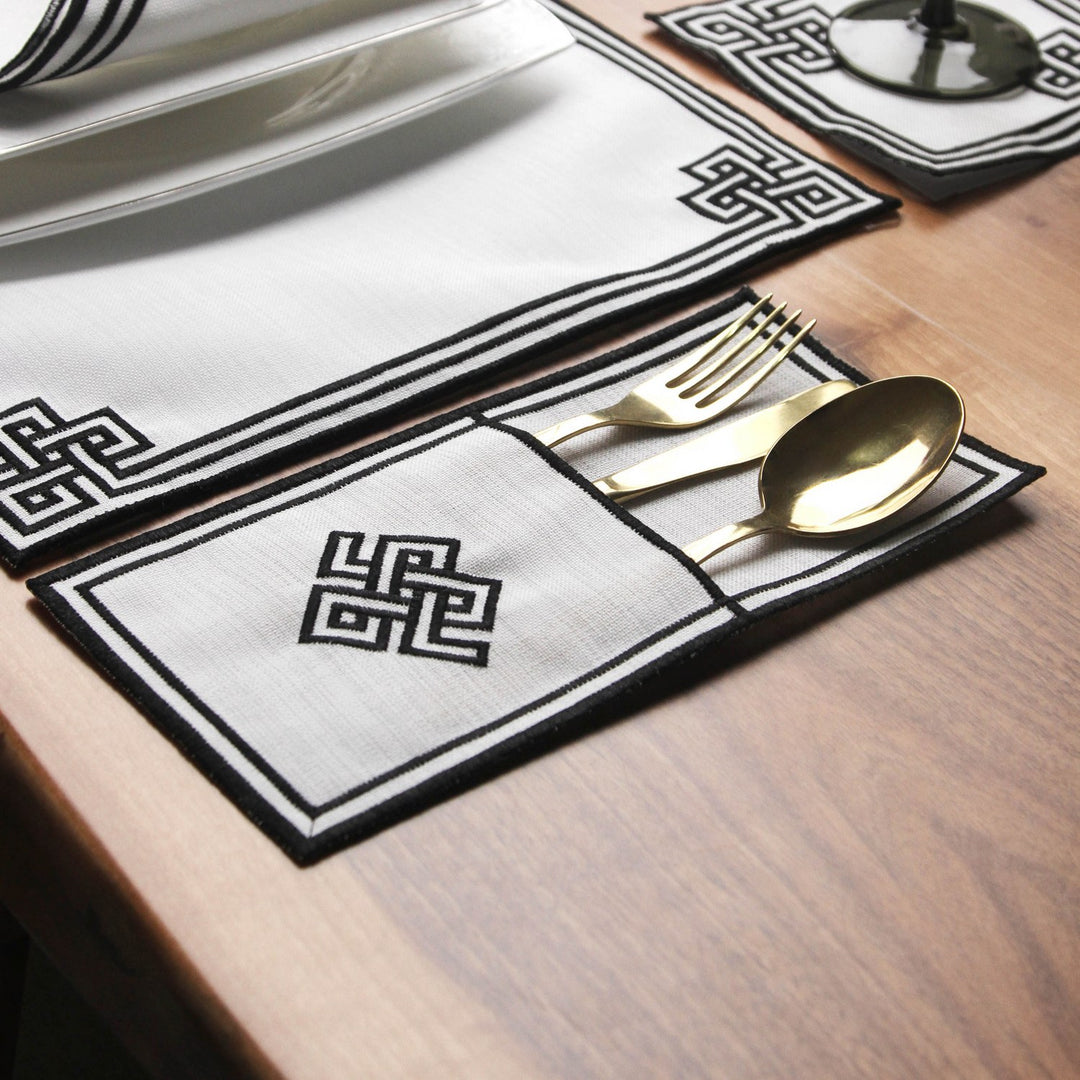 Ramadan Dining Set with Modern Geometric Meander Border for 6 Persons 24 Piece Set