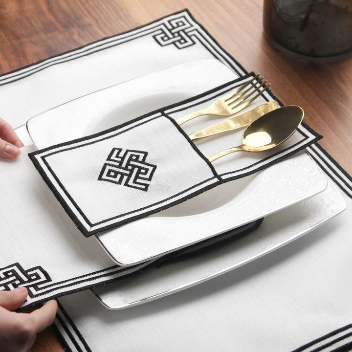 Ramadan Dining Set with Modern Geometric Meander Border for 6 Persons 24 Piece Set