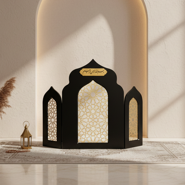 Mihrab islamique triple pliable en bois – Chef-d'œuvre pour la salle de prière