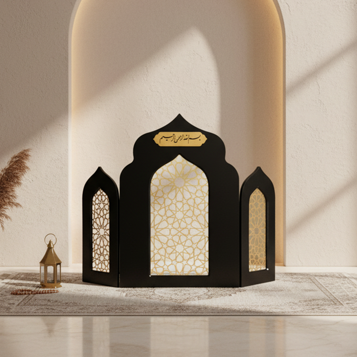 Islamic Triple Foldable Wooden Mihrab – Masterpiece Prayer Room Decor