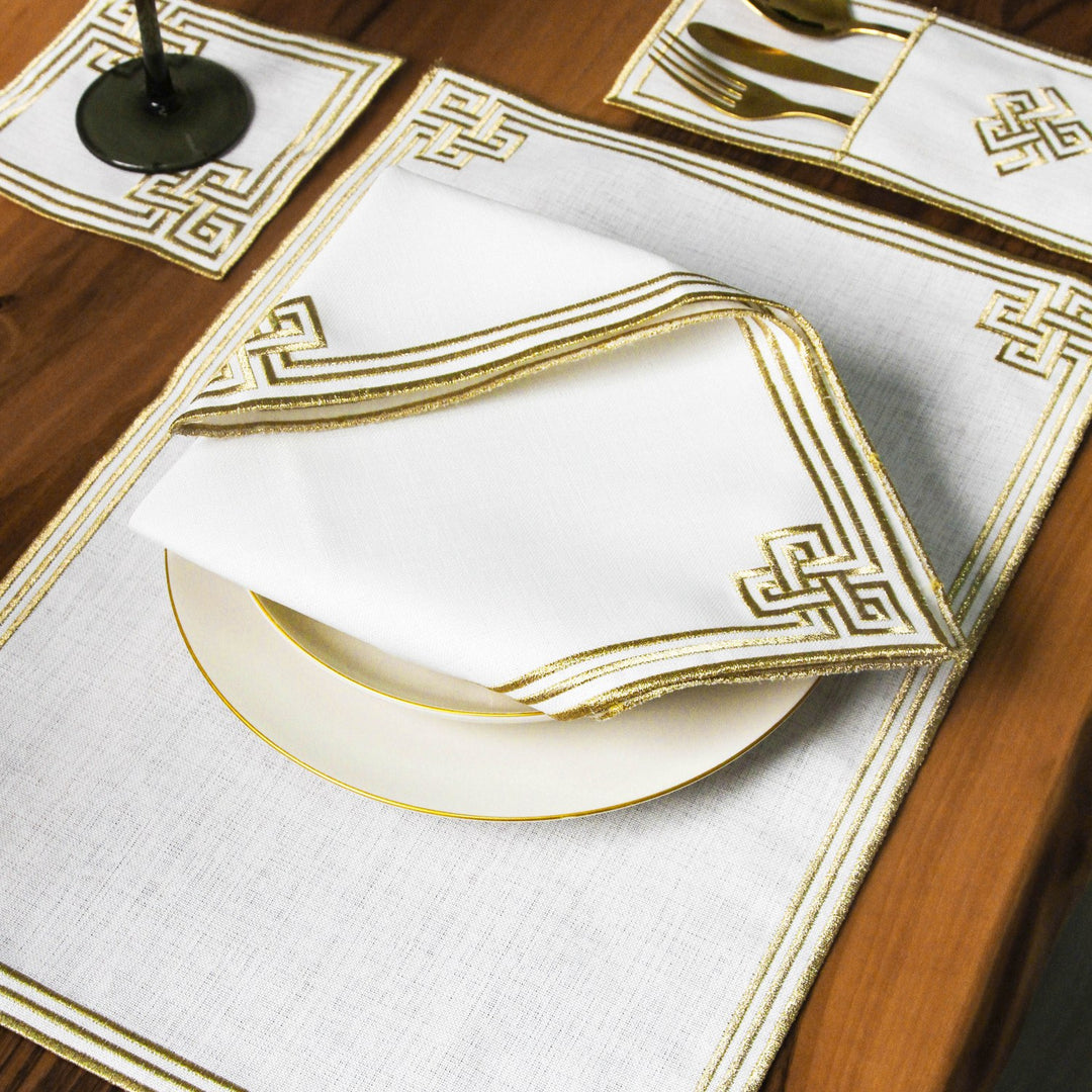 Ramadan Dining Set with Modern Geometric Meander Border for 6 Persons 24 Piece Set