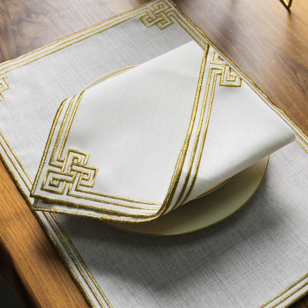 Ramadan Dining Set with Modern Geometric Meander Border for 6 Persons 24 Piece Set