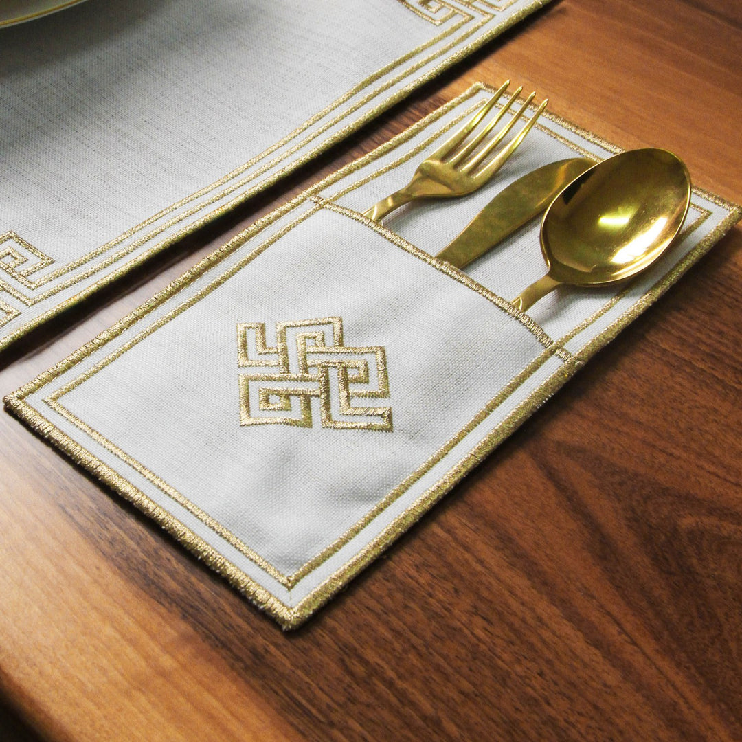 Ramadan Dining Set with Modern Geometric Meander Border for 6 Persons 24 Piece Set