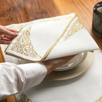 Ensemble de table Ramadan Barakah à broderie florale pour 6 personnes - 24 pièces