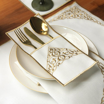 Ensemble de table Ramadan Barakah à broderie florale pour 6 personnes - 24 pièces