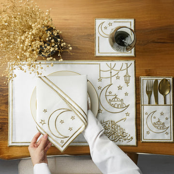 Ramadan Dining Set with Moon, Mosque & Arabic Calligraphy for 6 Persons 24 Piece Set