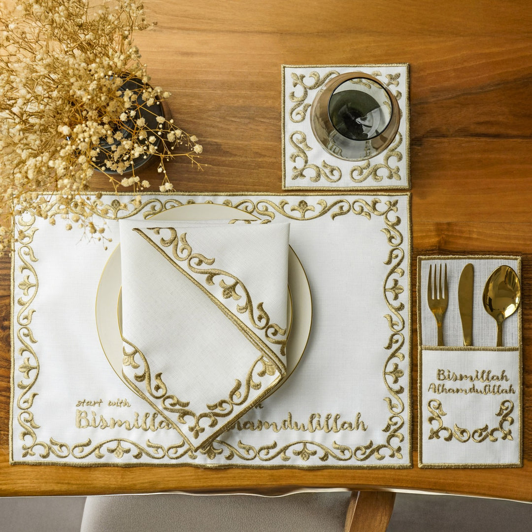 Ramadan Dining Set with Bismillah & Alhamdulillah Placemat Set for 6 Persons 24 Piece Set