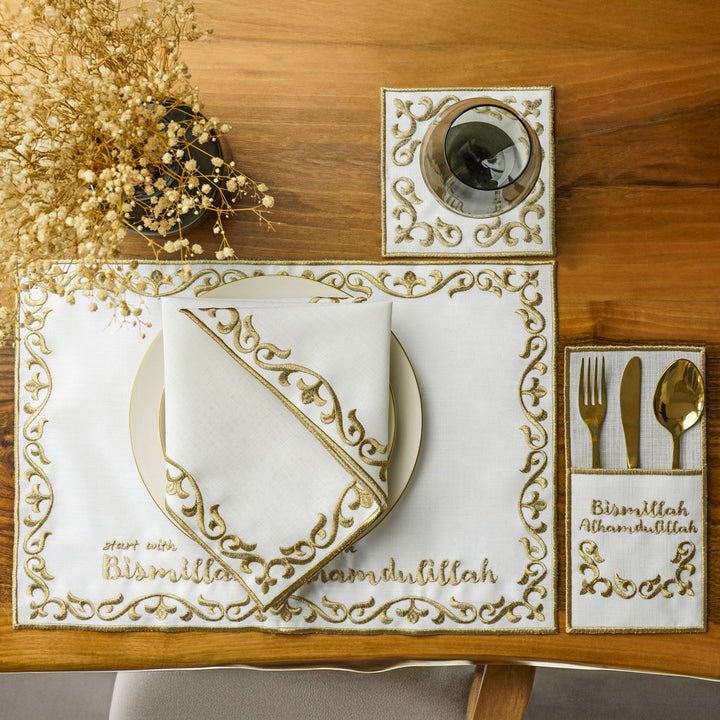 Ramadan Dining Set with Bismillah & Alhamdulillah Placemat Set for 6 Persons 24 Piece Set