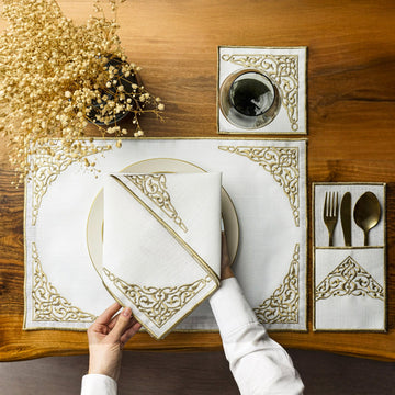 Ensemble de table Ramadan Barakah à broderie florale pour 6 personnes - 24 pièces