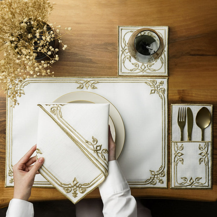 Ramadan Dining Set with Elegant Interlocking Scroll Border for 6 Persons 24 Piece Set