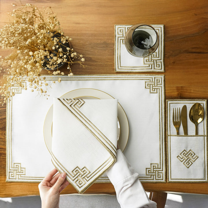 Ramadan Dining Set with Modern Geometric Meander Border for 6 Persons 24 Piece Set