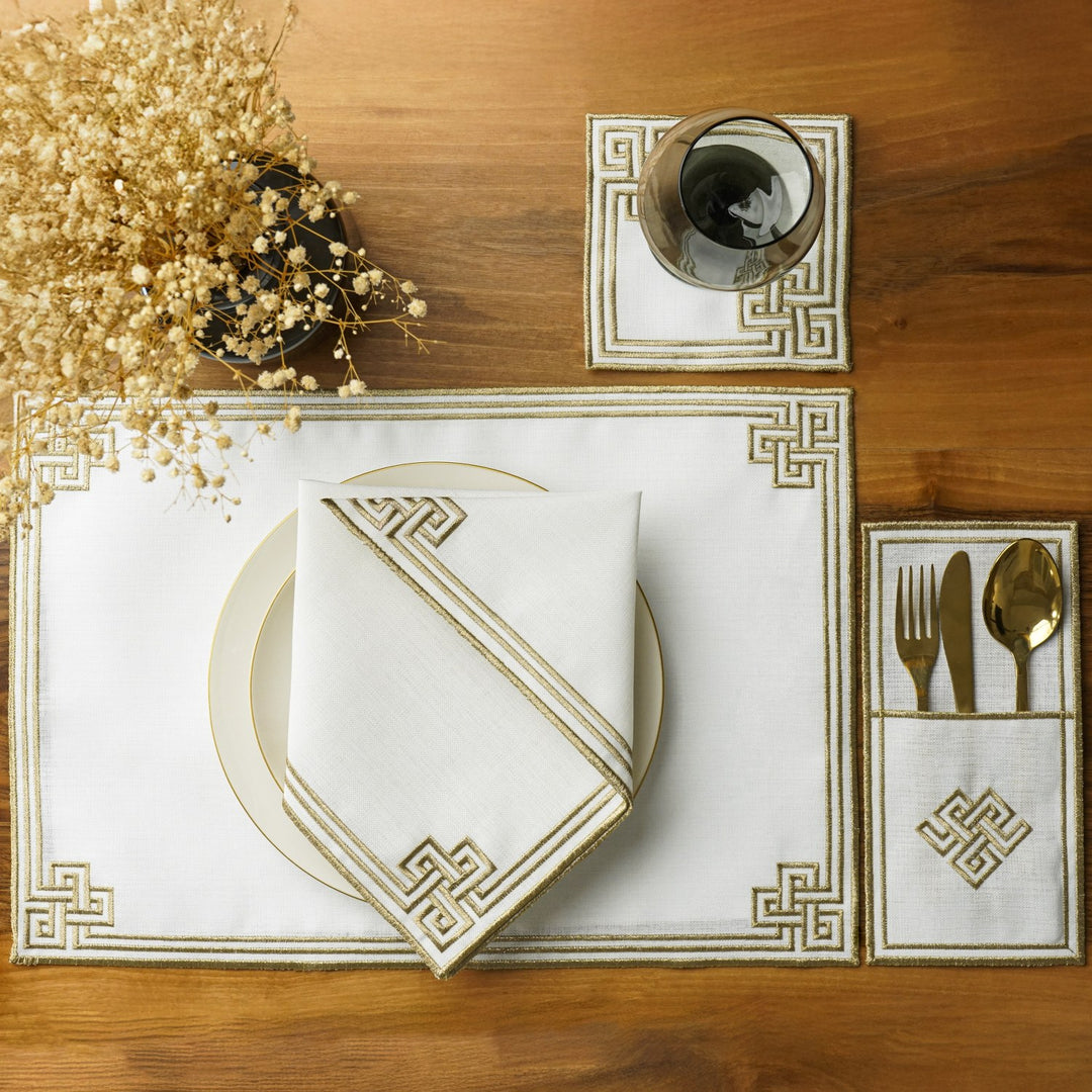 Ramadan Dining Set with Modern Geometric Meander Border for 6 Persons 24 Piece Set