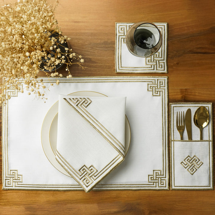 Ramadan Dining Set with Modern Geometric Meander Border for 6 Persons 24 Piece Set