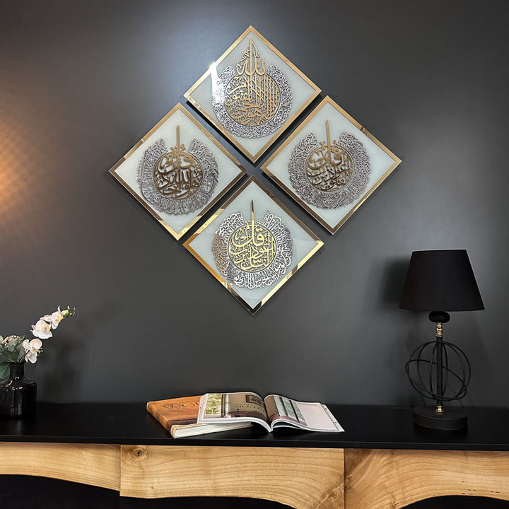 Art mural islamique en forme de diamant Ayatul Kursi, Falaq, Nas, Ikhlas