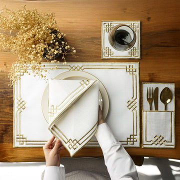 Ensemble de table Ramadan Nœud éternel à bordure géométrique pour 6 personnes - 24 pièces