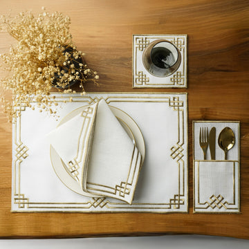 Ensemble de table Ramadan Nœud éternel à bordure géométrique pour 6 personnes - 24 pièces