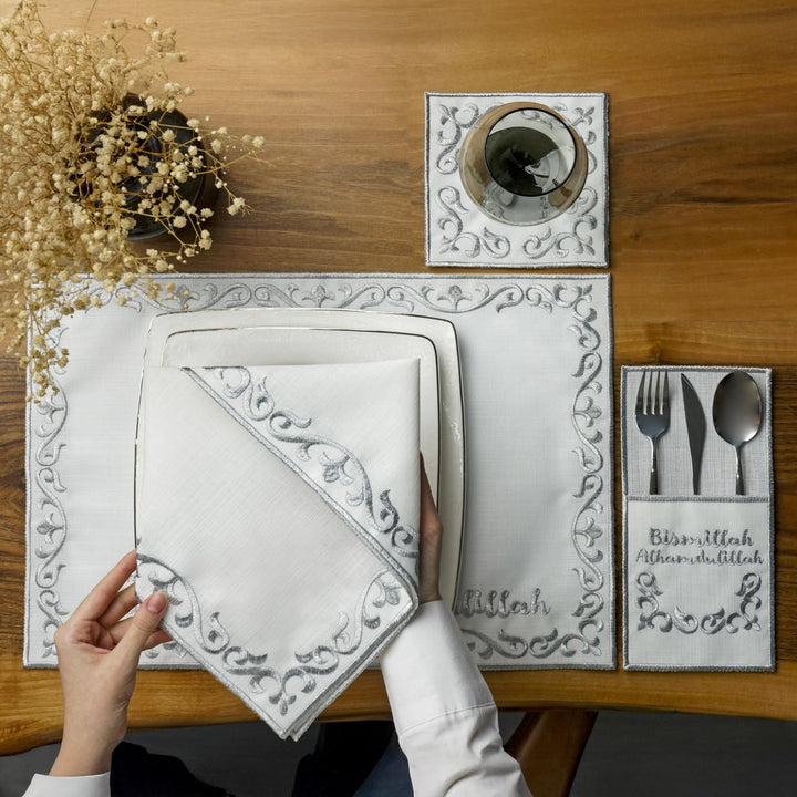Ramadan Dining Set with Bismillah & Alhamdulillah Placemat Set for 6 Persons 24 Piece Set