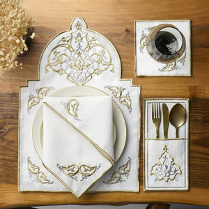 Ensemble de table Ramadan, sets de table en arche motif dôme, pour 6 personnes - 24 pièces