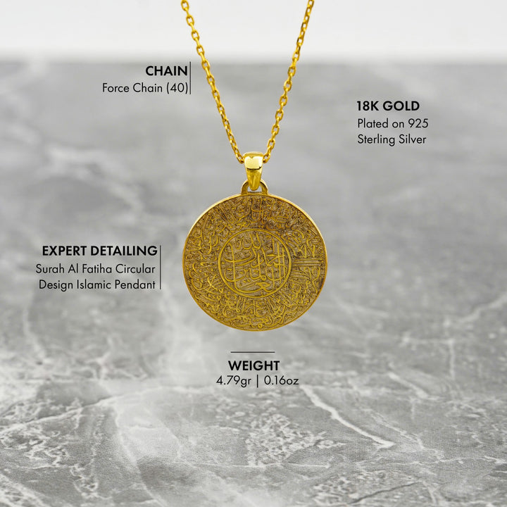 Surah Fatiha Round Muslim Jewelry - 18K Gold Plated Silver Pendant