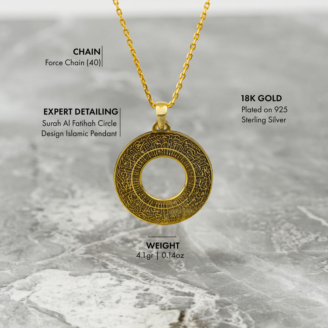 Surah Al Fatihah Circle Muslim Jewelry - 18K Gold Plated Silver Pendant