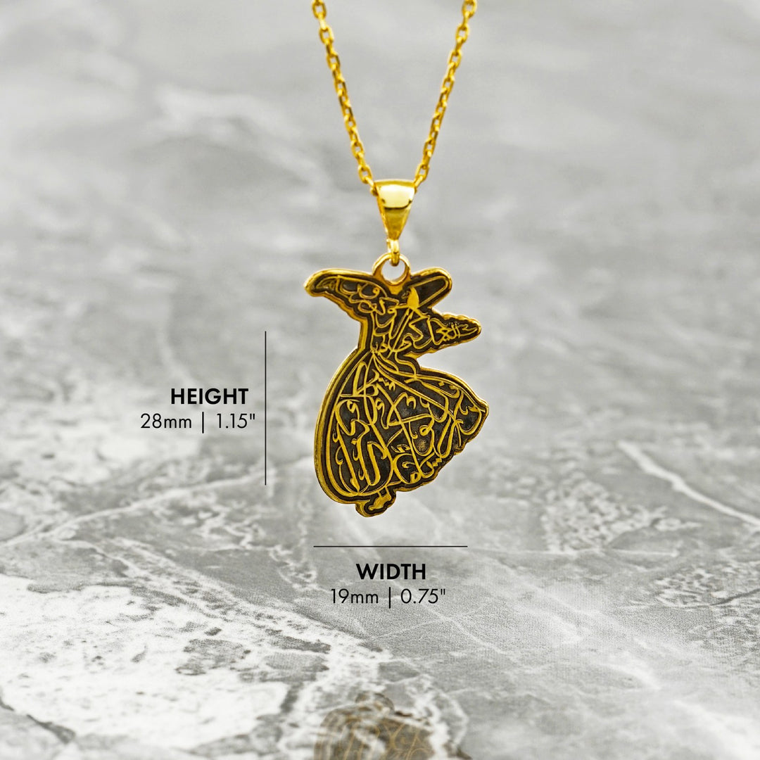 Whirling Darwish Muslim Jewelry 18K Gold Plated Silver Islamic Pendant