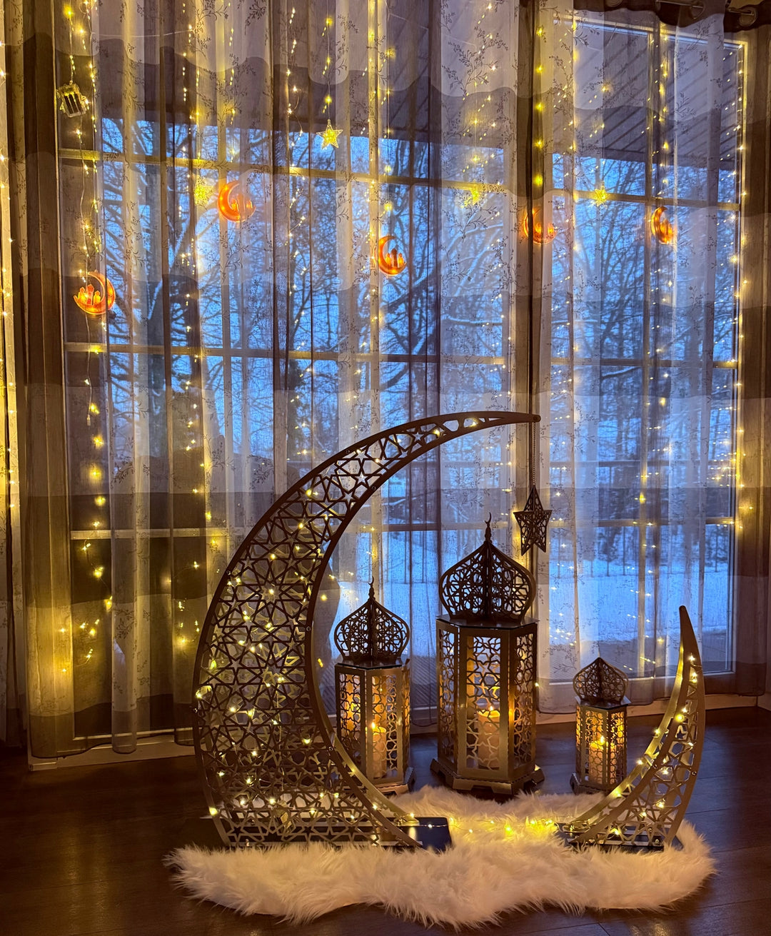 Croissant de lune ascendant et étoile, décoration du Ramadan - Décoration d'intérieur islamique en métal