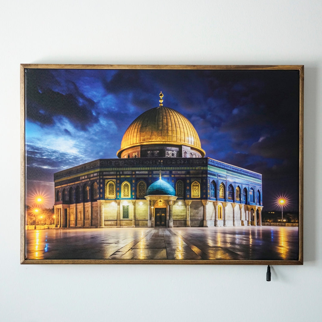 Masjid Al Aqsa Fabric Painting | LED Lighted - Islamic Wall Art for Muslim Homes