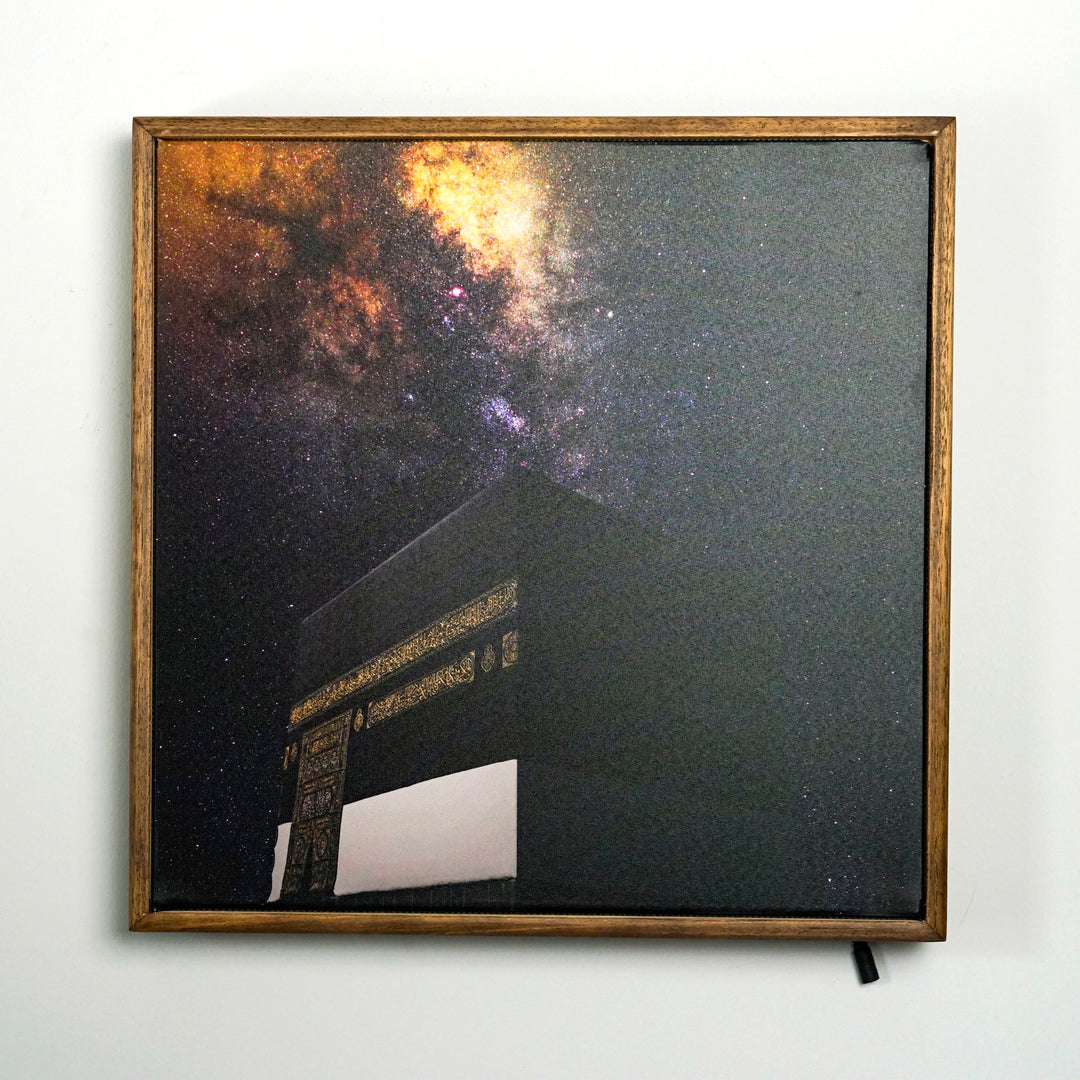 Kaaba, Bayt Allah - Islamic Wall Art, Fabric Printing | LED Lighted - Milky Way Background