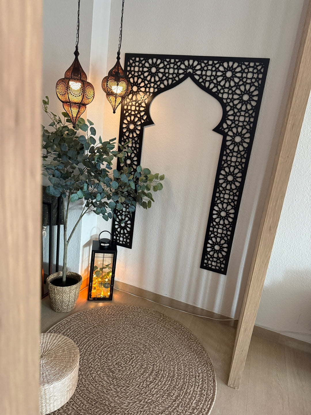 Mihrab en bois - Décoration de masjid islamique pour la maison | Avec décorations Allah et Muhammad