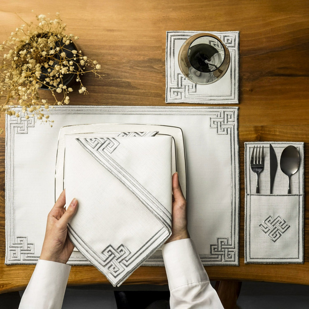 Ramadan Dining Set with Modern Geometric Meander Border for 6 Persons 24 Piece Set